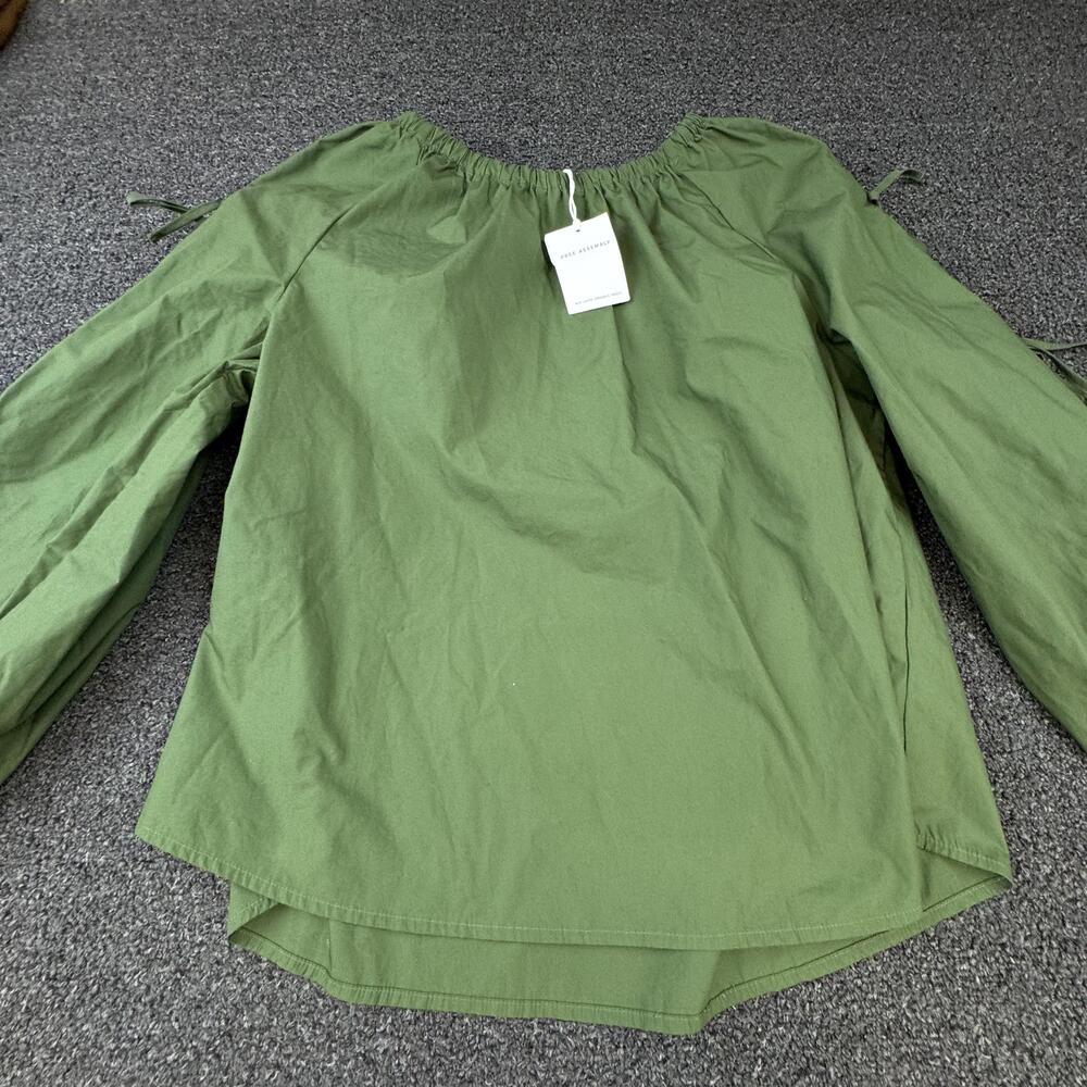 Free Assembly Tunic Blouse Womens XL Green Off The Shoulder Long Sleeve Cotton
